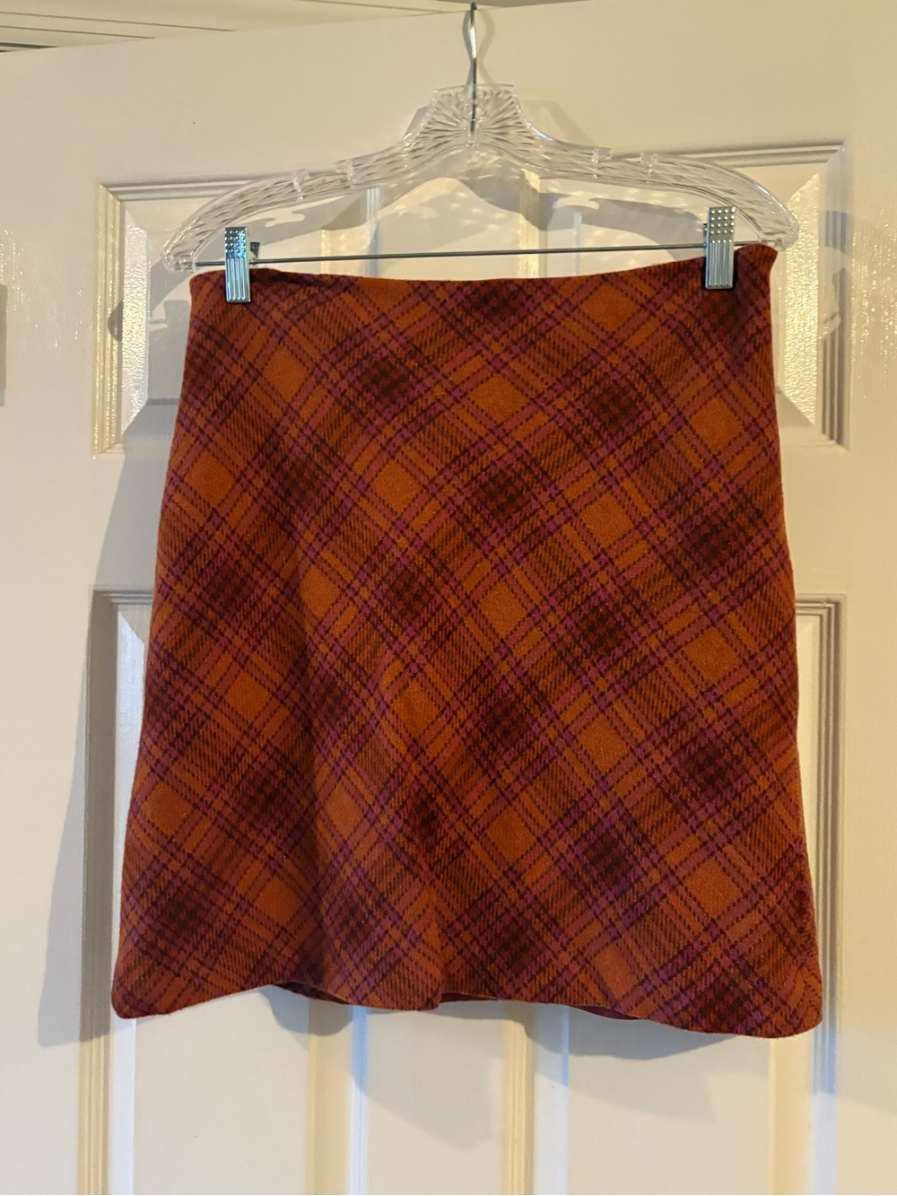 Hennes Plaid A-Line Mini Skirt in Rust and Plum